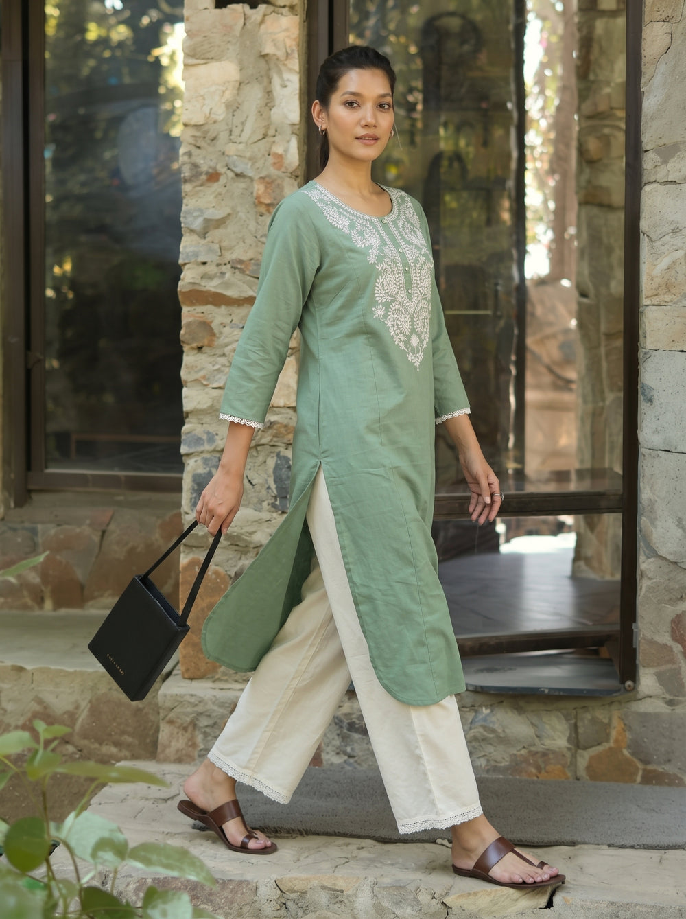 Kavya Green Kurta Set styled view 4 – The Suitable