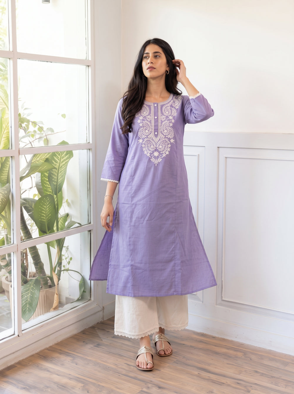 Kavya Purple Kurta Set styled view – The Suitable
