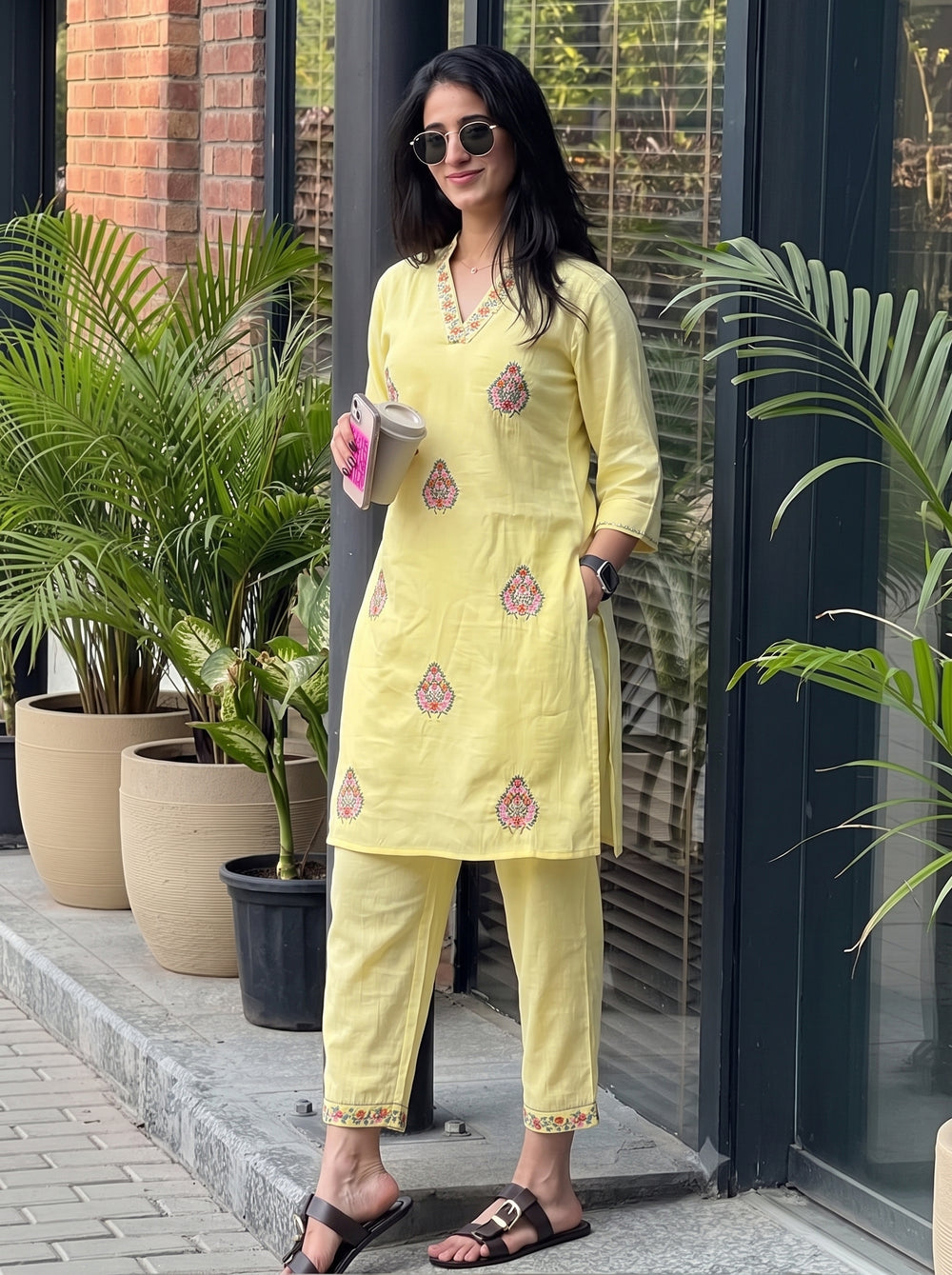 Noor Yellow Co-Ord Set front view – The Suitable