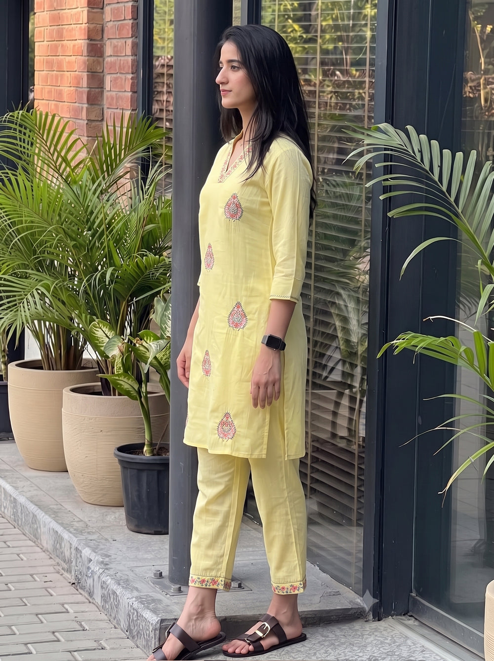 Noor Yellow Co-Ord Set side view – The Suitable