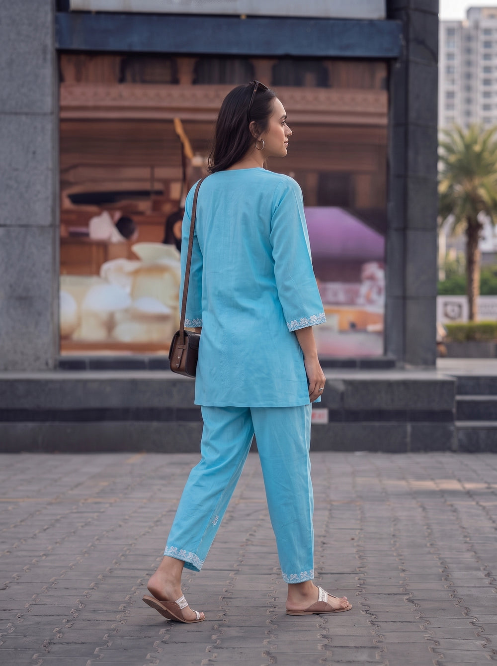 Zeenat Sky Blue Co-Ord Set back view – The Suitable