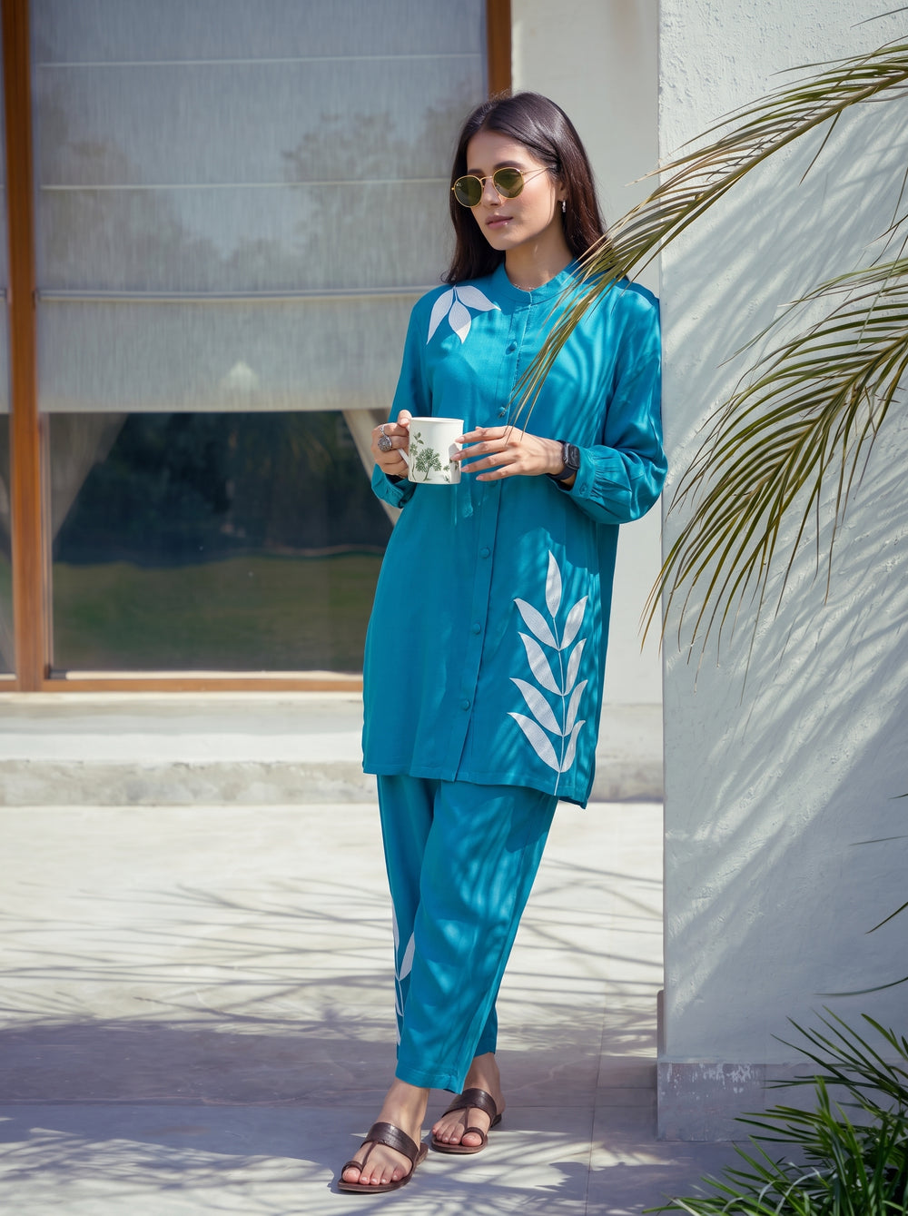 Ayesha Teal Blue Co-Ord Set front view – The Suitable