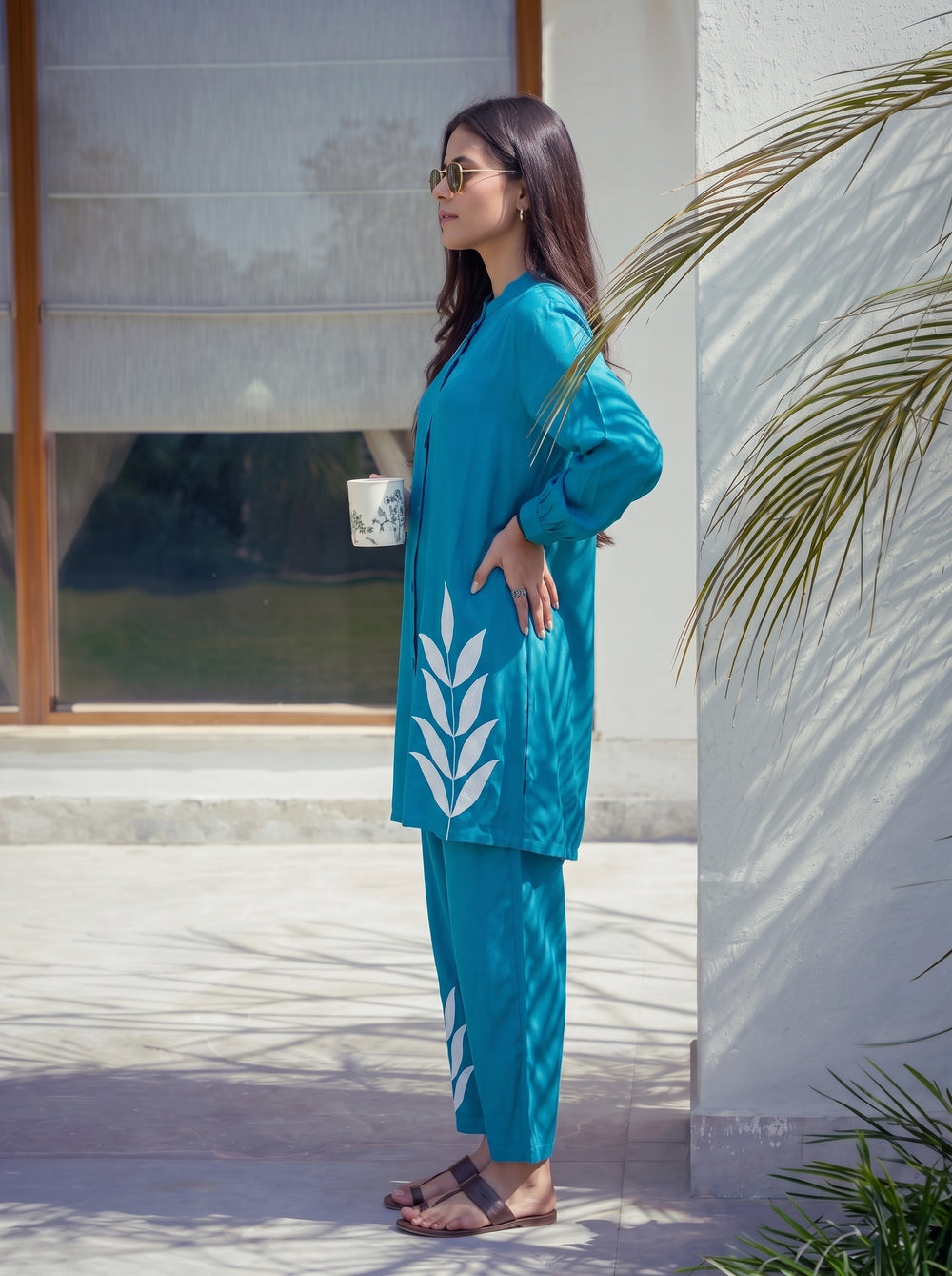 Ayesha Teal Blue Co-Ord Set side view – The Suitable