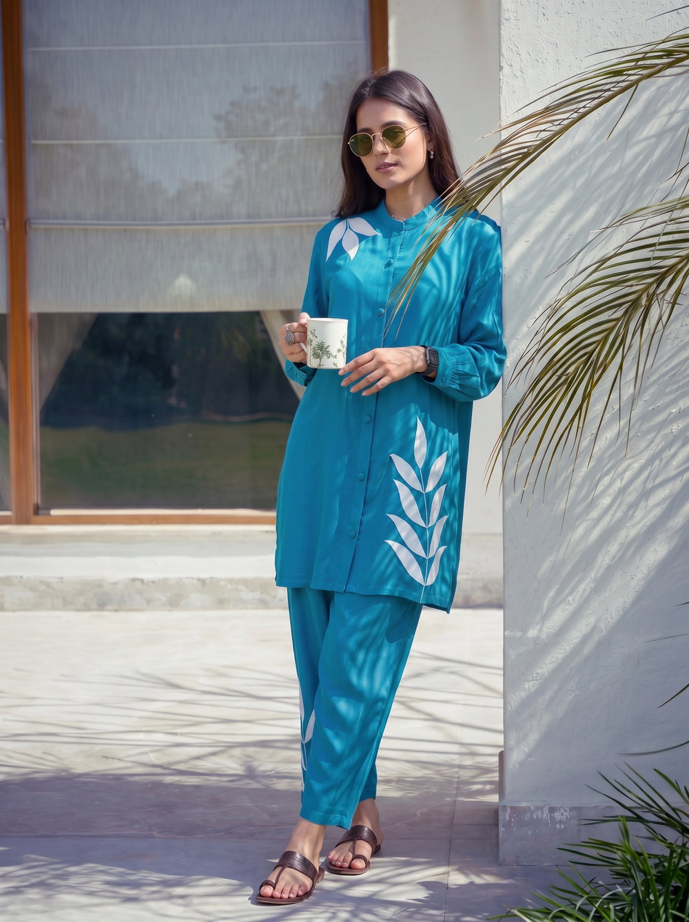 Ayesha Teal Blue Co-Ord Set styled view 6 – The Suitable