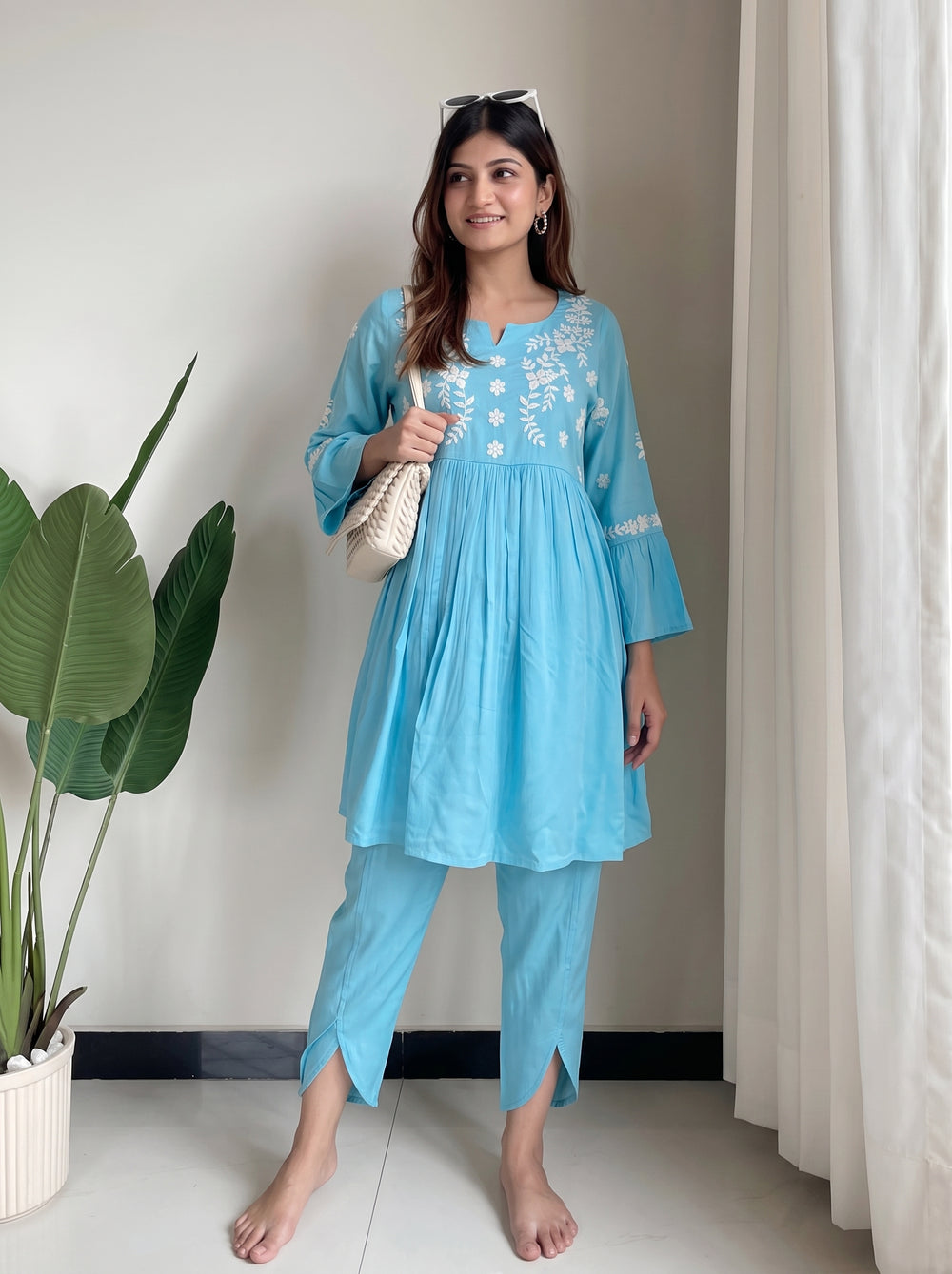 Naina Sky Blue Co-Ord Set front view – The Suitable