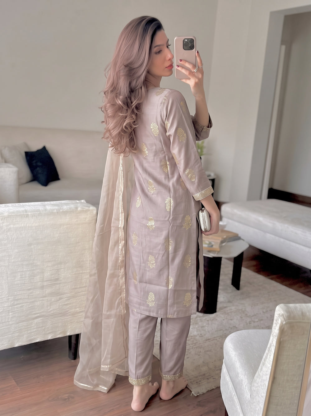 Zoya Mocha Mousse Suit Set back view – The Suitable