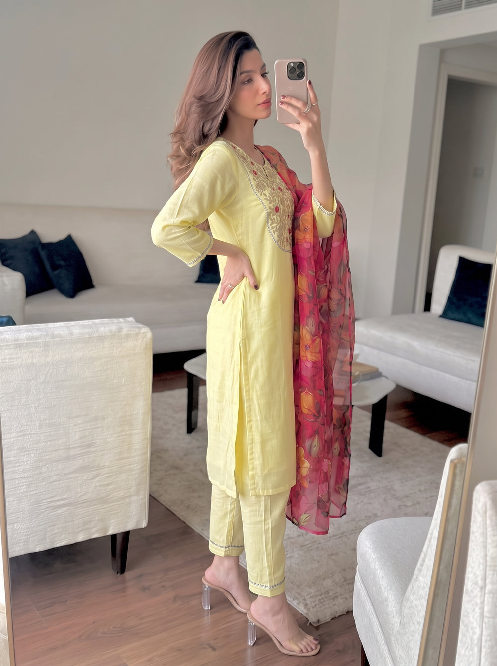 Aayat Butter Yellow Suit Set side view – The Suitable