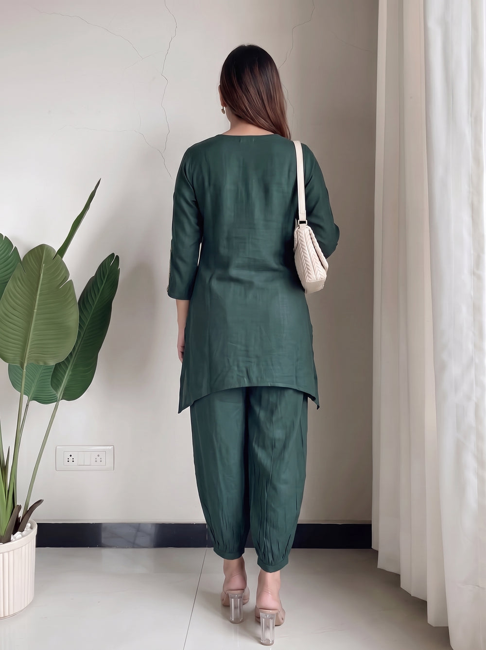 Nayab Dark Green Co-Ord Set back view – The Suitable