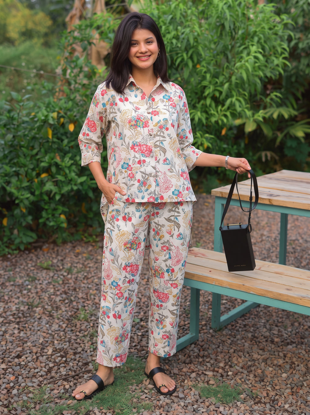Nysa Off White Printed Co-Ord Set front view – The Suitable
