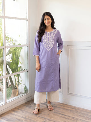 Kavya Purple Kurta Set front styled view – The Suitable