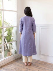 Saanvi Purple Kurta Set back view – The Suitable