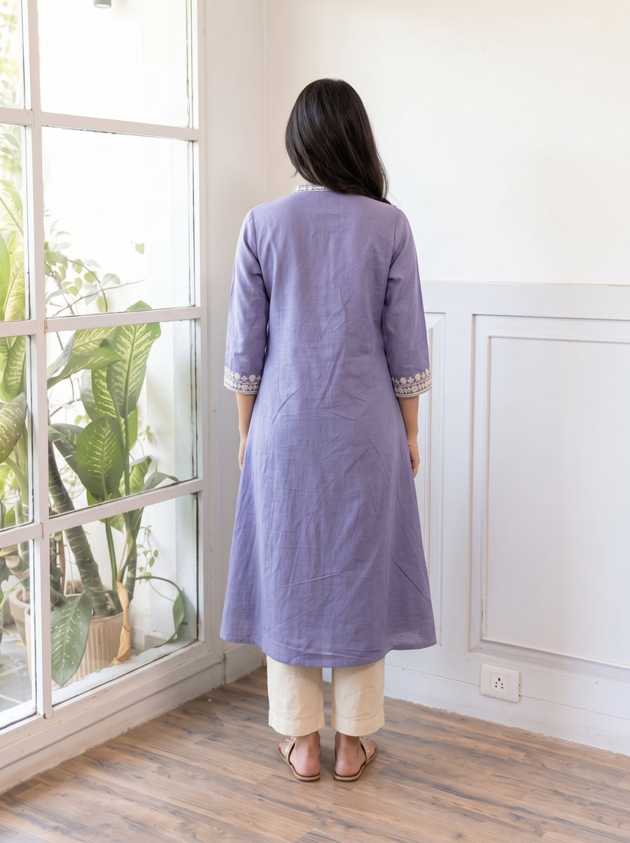 Saanvi Purple Kurta Set back view – The Suitable