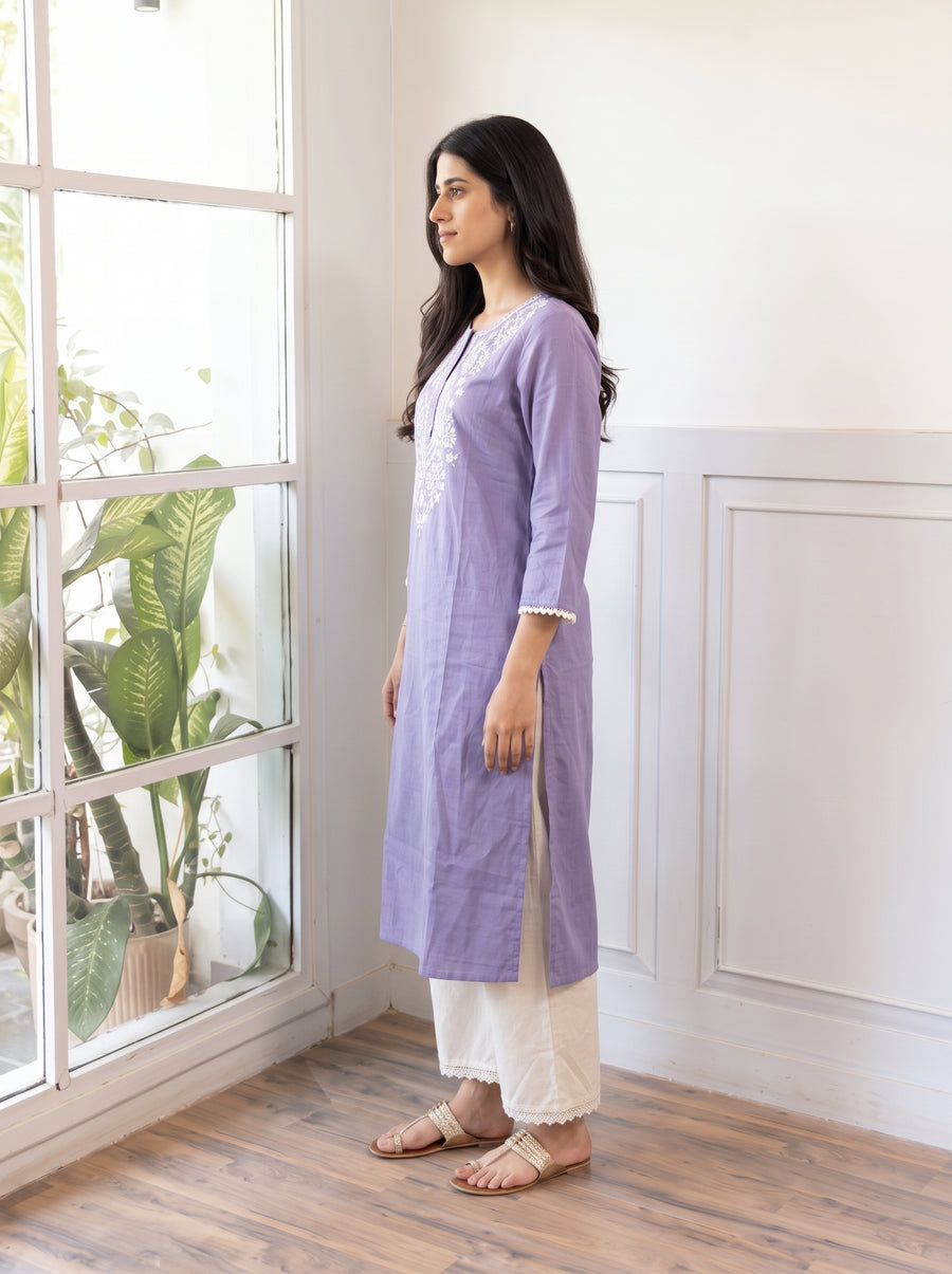 Kavya Purple Kurta Set side view – The Suitable