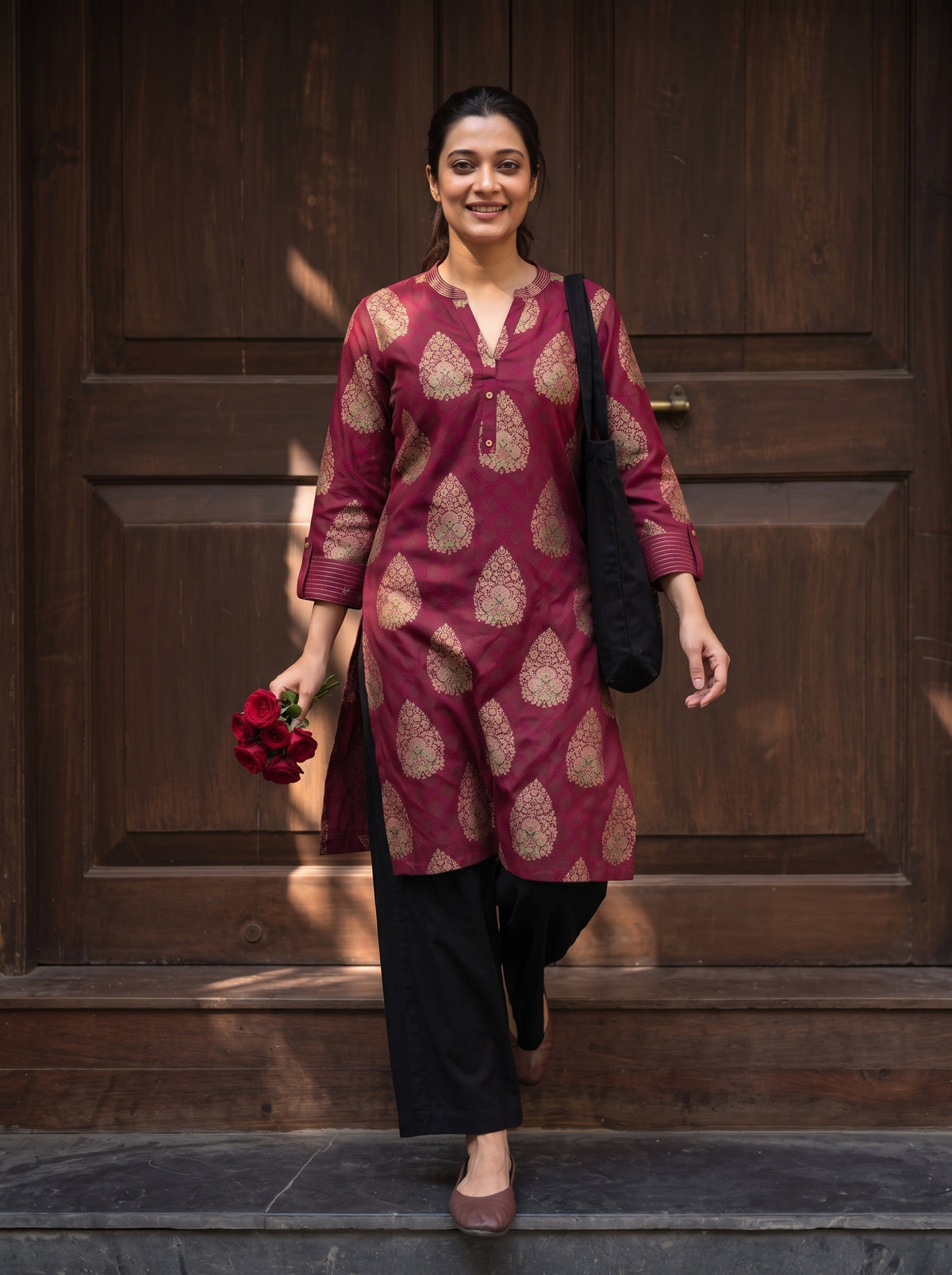 Ruhani Maroon Kurti styled view 1 – The Suitable
