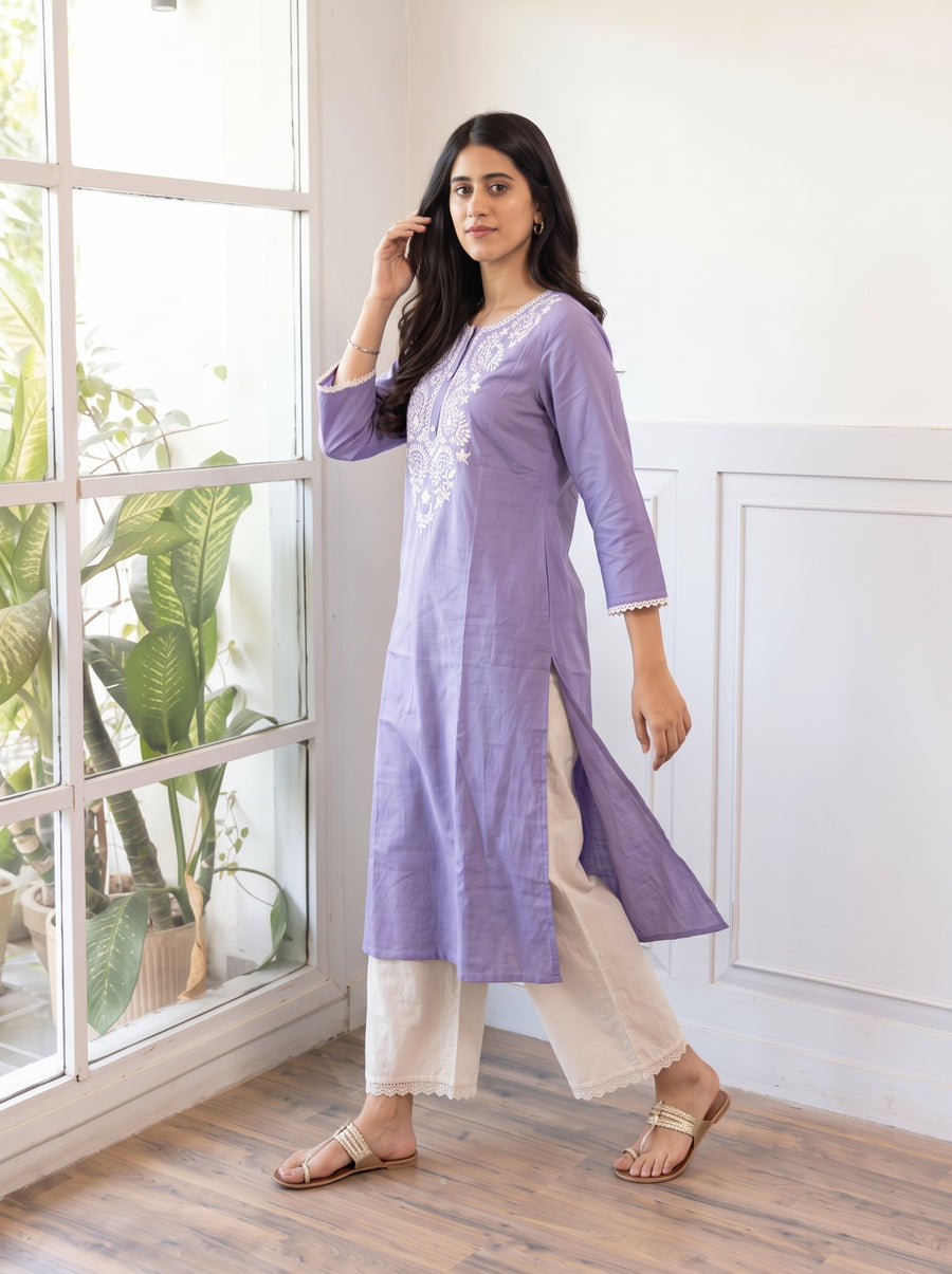 Kavya Purple Kurta Set styled view 4 – The Suitable