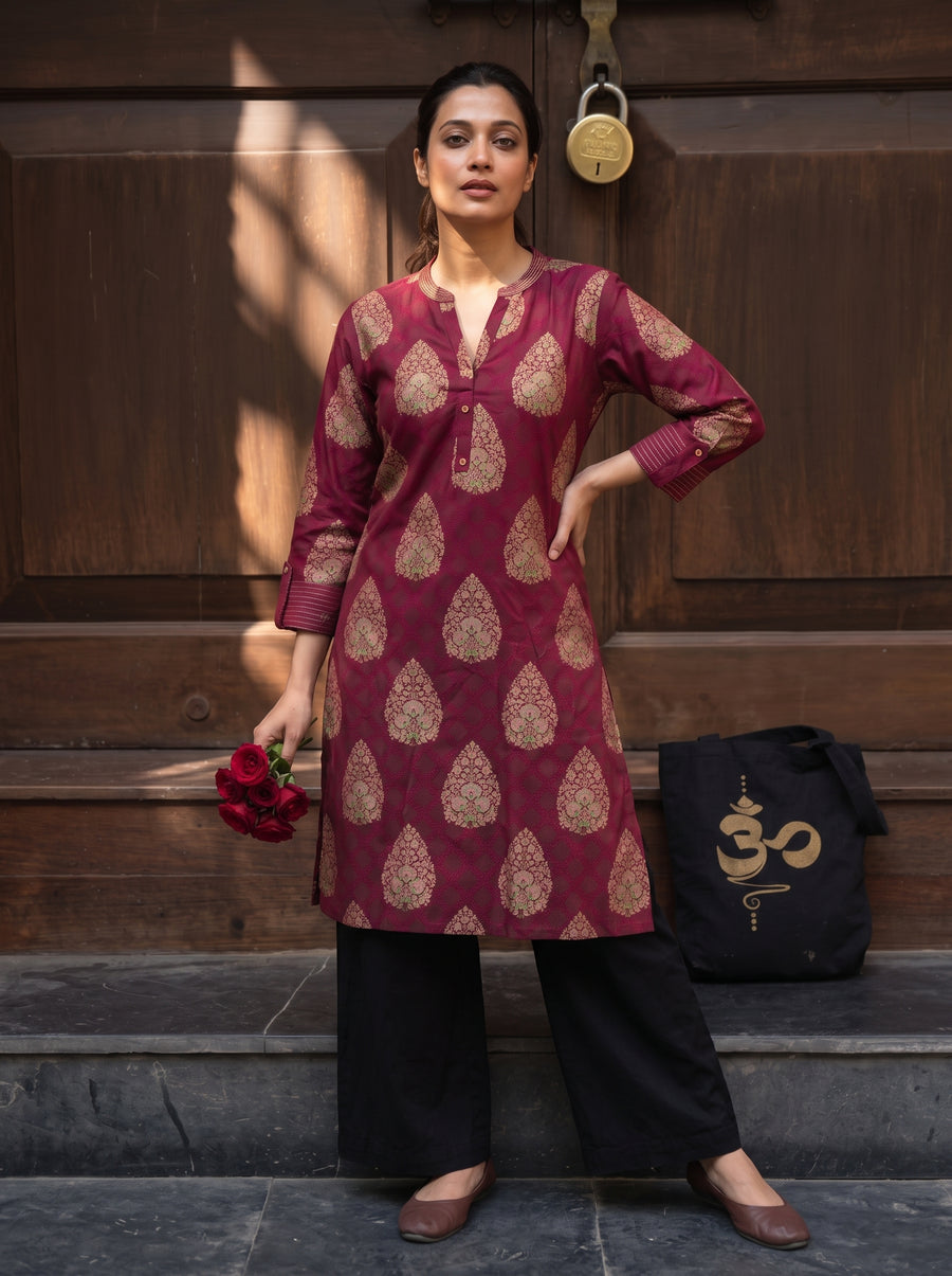 Ruhani Maroon Kurti styled view 6 – The Suitable