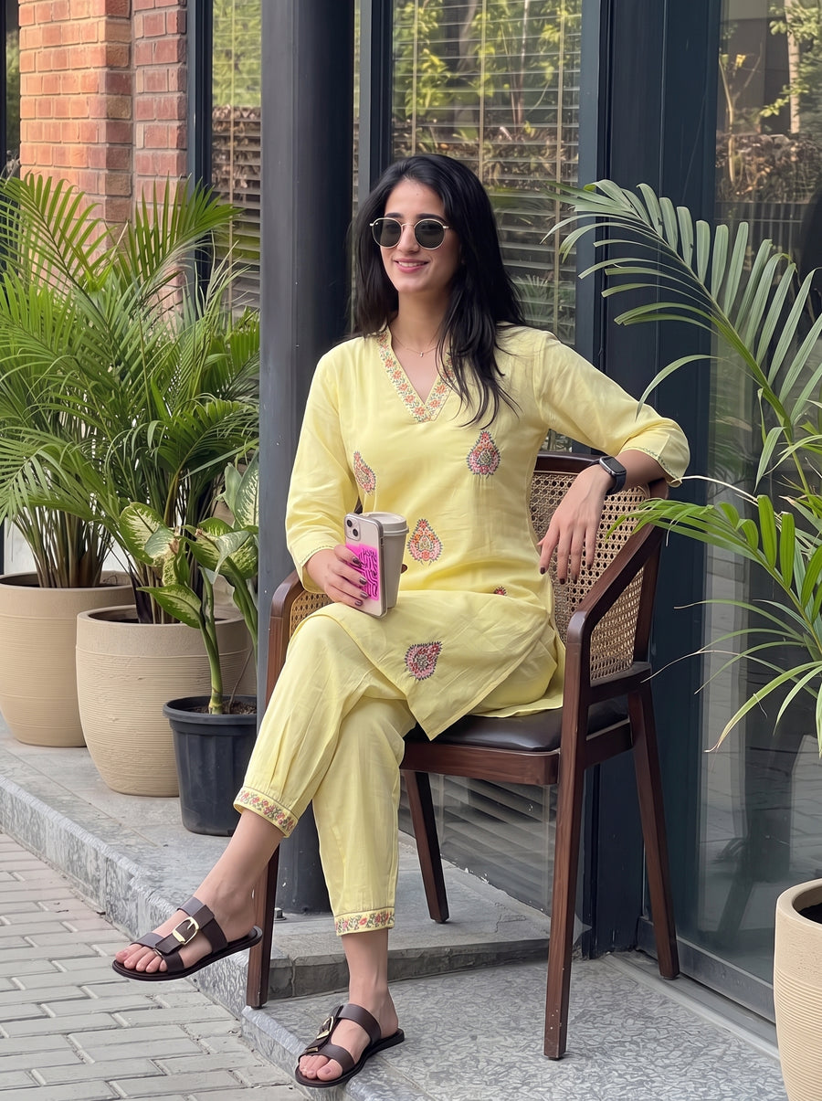 Noor Yellow Co-Ord Set styled view 7 – The Suitable