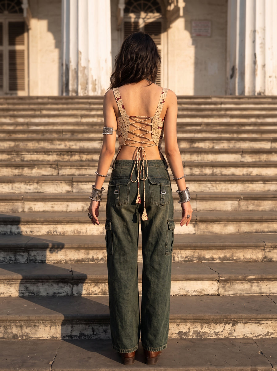 Gustaakh Beige Maroon back view – The Suitable