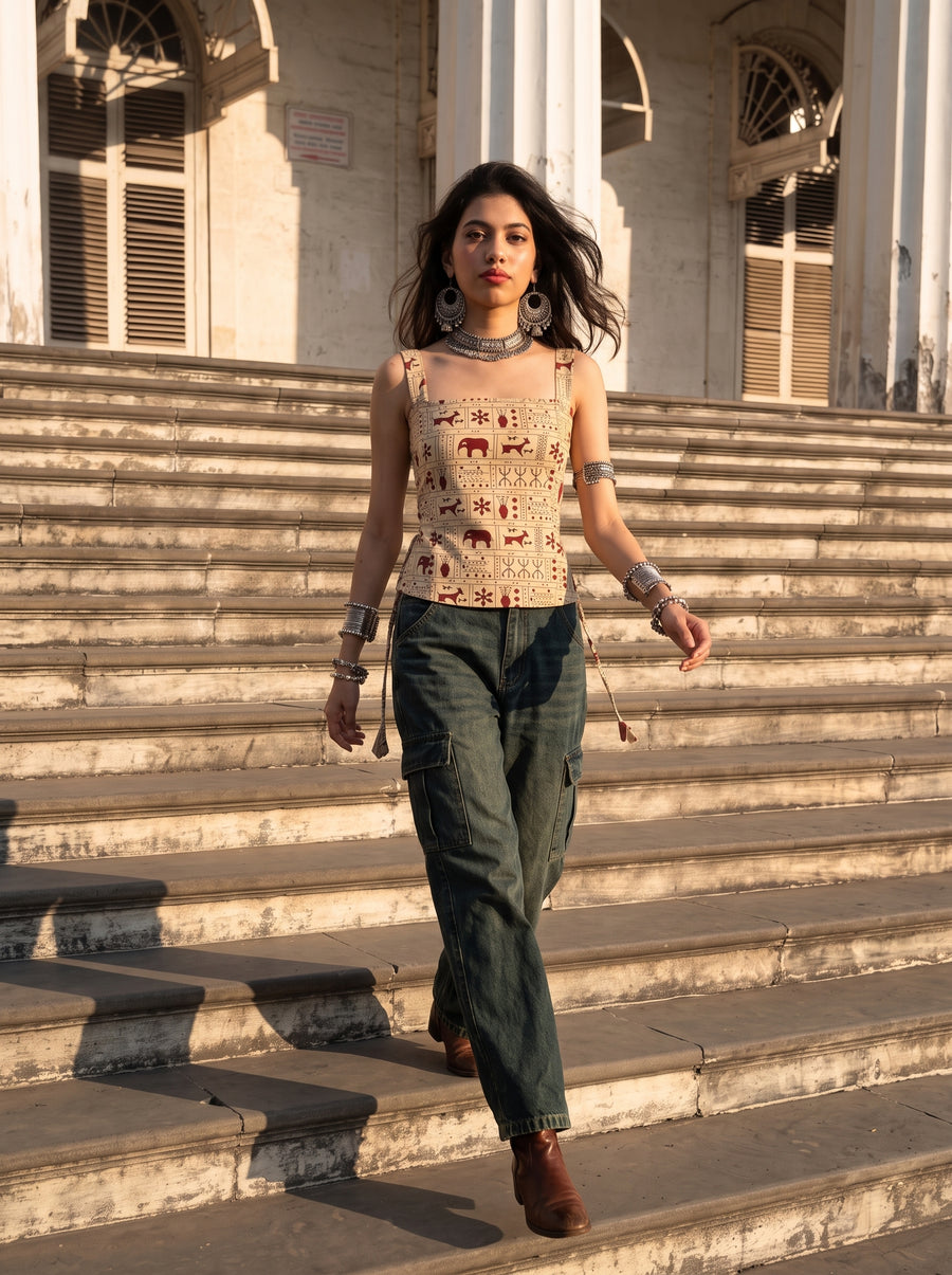 Gustaakh Beige Maroon styled view 1 – The Suitable
