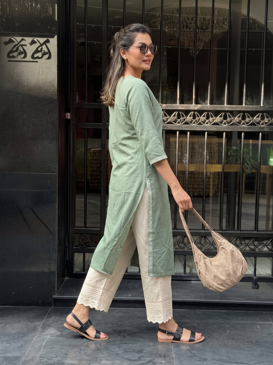 Aaira Green Kurta Set styled view 4 – The Suitable
