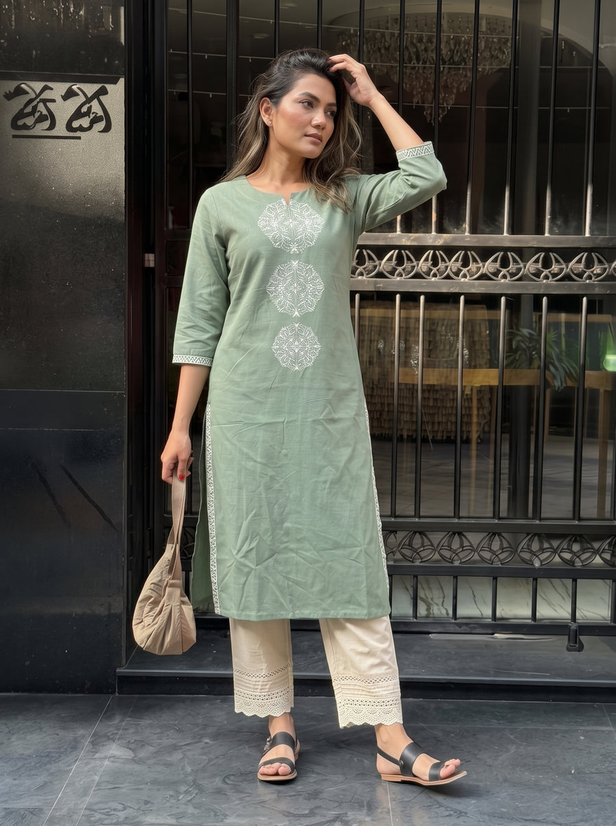 Aaira Green Kurta Set styled view – The Suitable