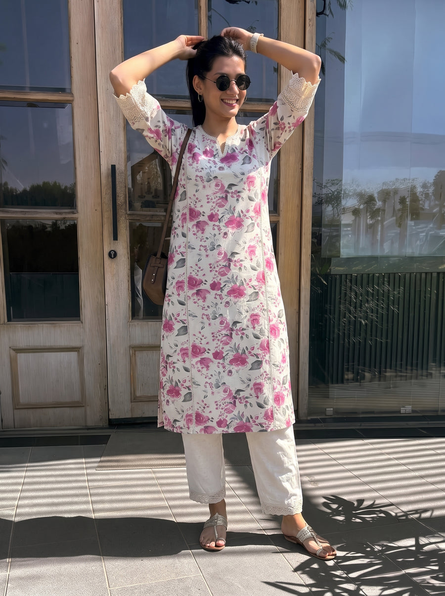 Amaya Pink Kurta Set front view – The Suitable