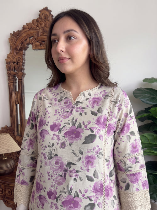 Amaya Purple Kurta Set neckline detail – The Suitable