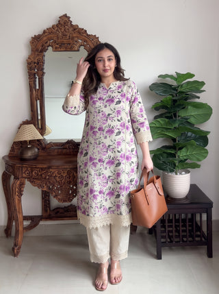 Amaya Purple Kurta Set front view – The Suitable