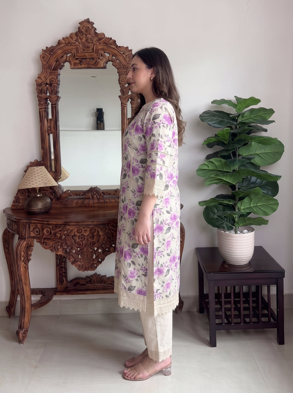 Amaya Purple Kurta Set side view – The Suitable