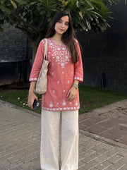 Sara Peach Embroidered Top front styled view – The Suitable