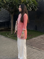 Sara Peach Embroidered Top side view – The Suitable