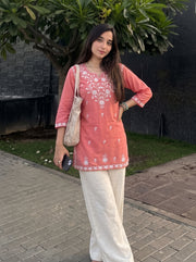 Sara Peach Embroidered Top styled view 5 – The Suitable