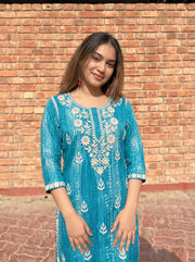 Alea Teal Blue Embroidered Top neckline detail – The Suitable