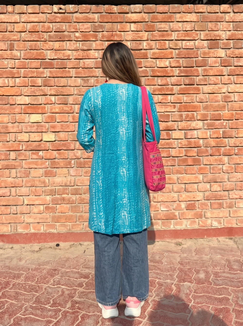 Alea Teal Blue Embroidered Top back view – The Suitable