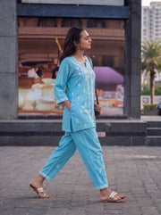 Zeenat Sky Blue Co-Ord Set side view – The Suitable