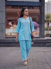 Zeenat Sky Blue Co-Ord Set styled view 1 – The Suitable