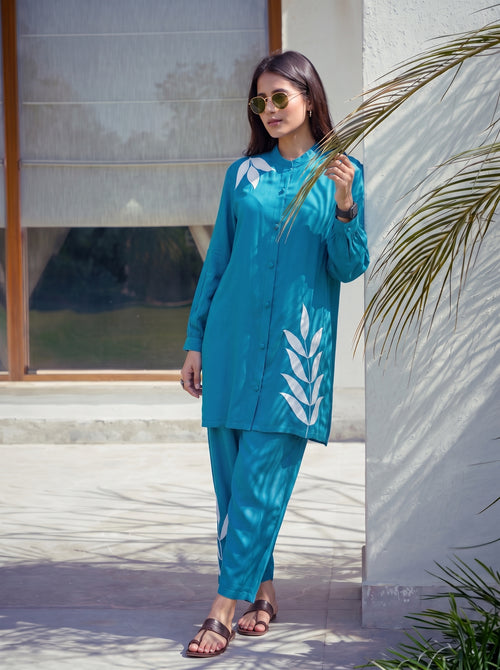 Ayesha Teal Blue Co-Ord Set back view – The Suitable