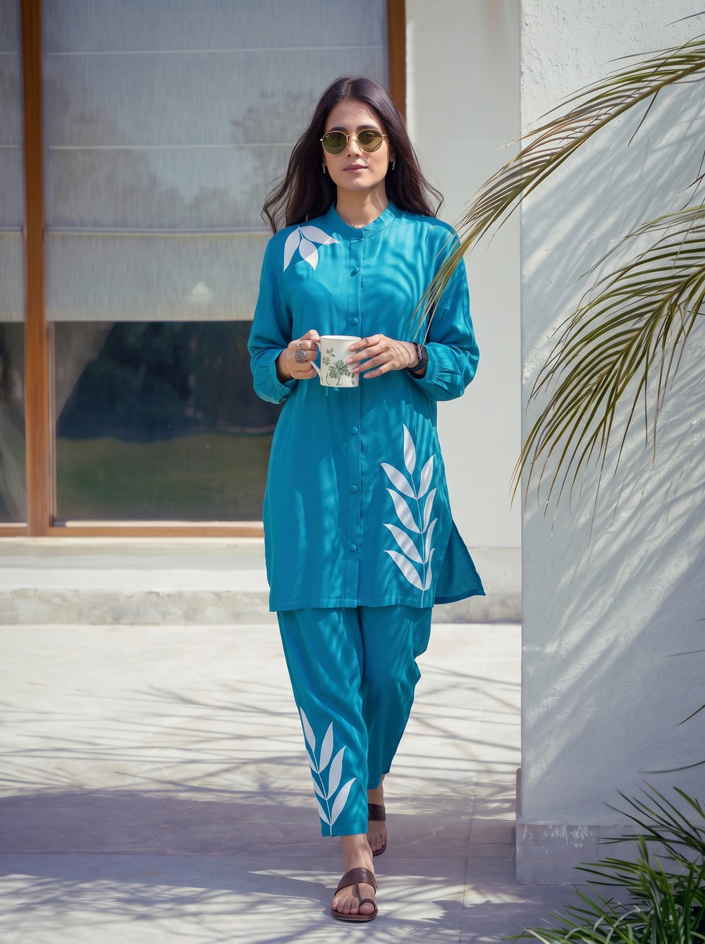 Ayesha Teal Blue Co-Ord Set styled view 1 – The Suitable