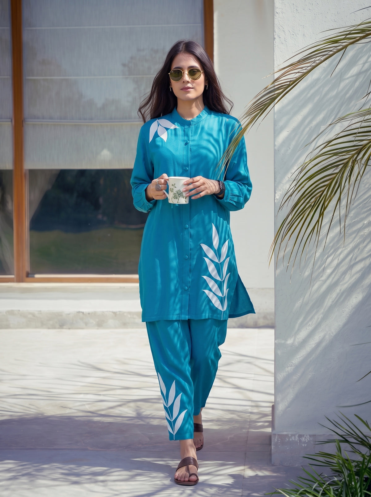 Ayesha Teal Blue Co-Ord Set styled view 1 – The Suitable
