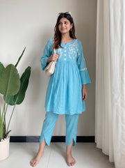 Naina Sky Blue Co-Ord Set front view – The Suitable