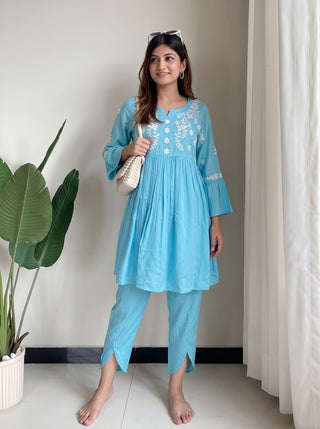 Naina Sky Blue Co-Ord Set front view – The Suitable
