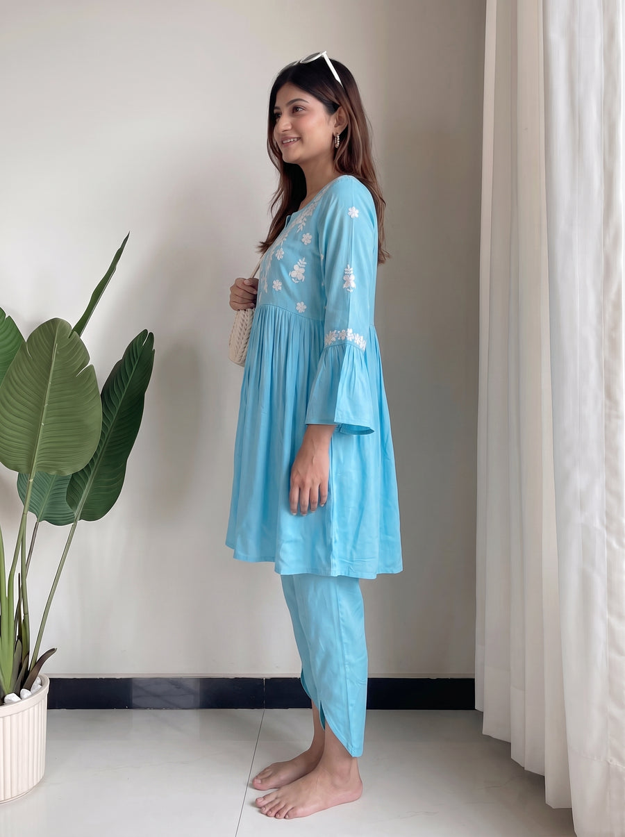 Naina Sky Blue Co-Ord Set side view – The Suitable