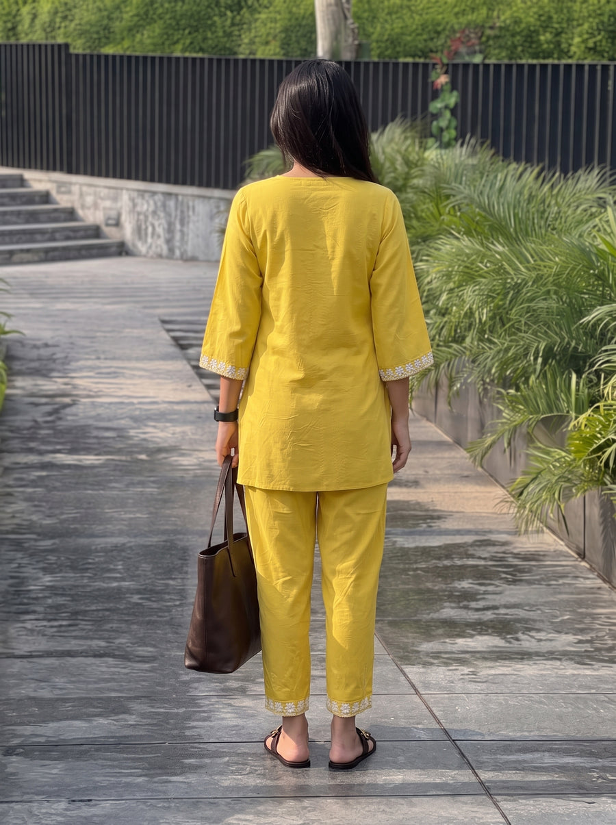 Zeenat Yellow Co-Ord Set back view – The Suitable