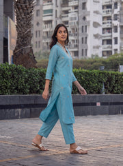 Aarohi Sky Blue Co-Ord Set styled view 3 – The Suitable