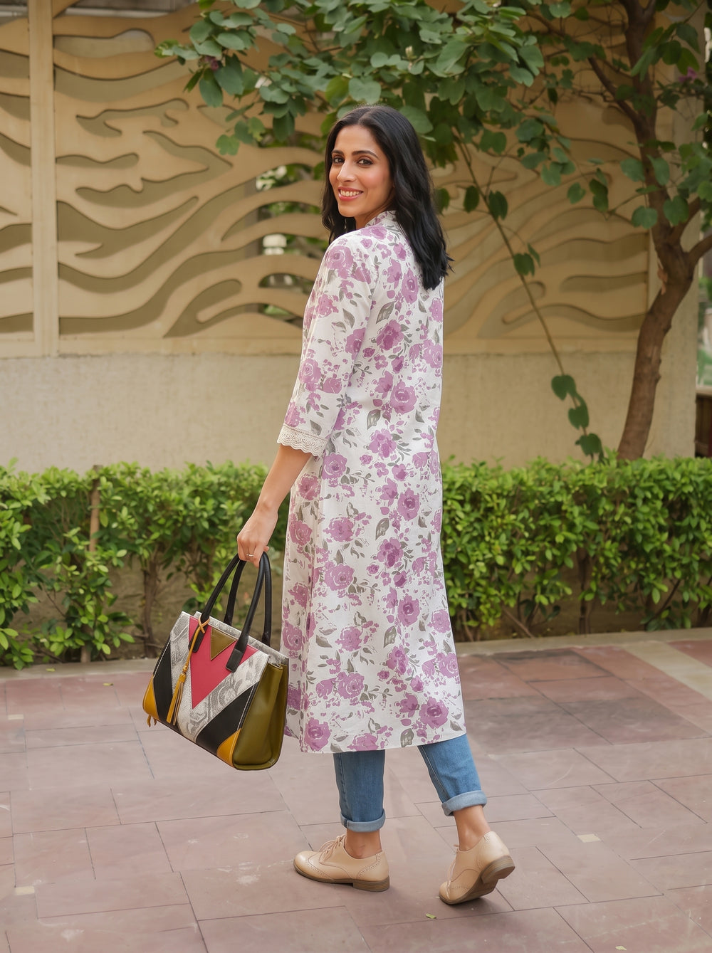 Misha A-Line Kurta over-shoulder styled view – The Suitable