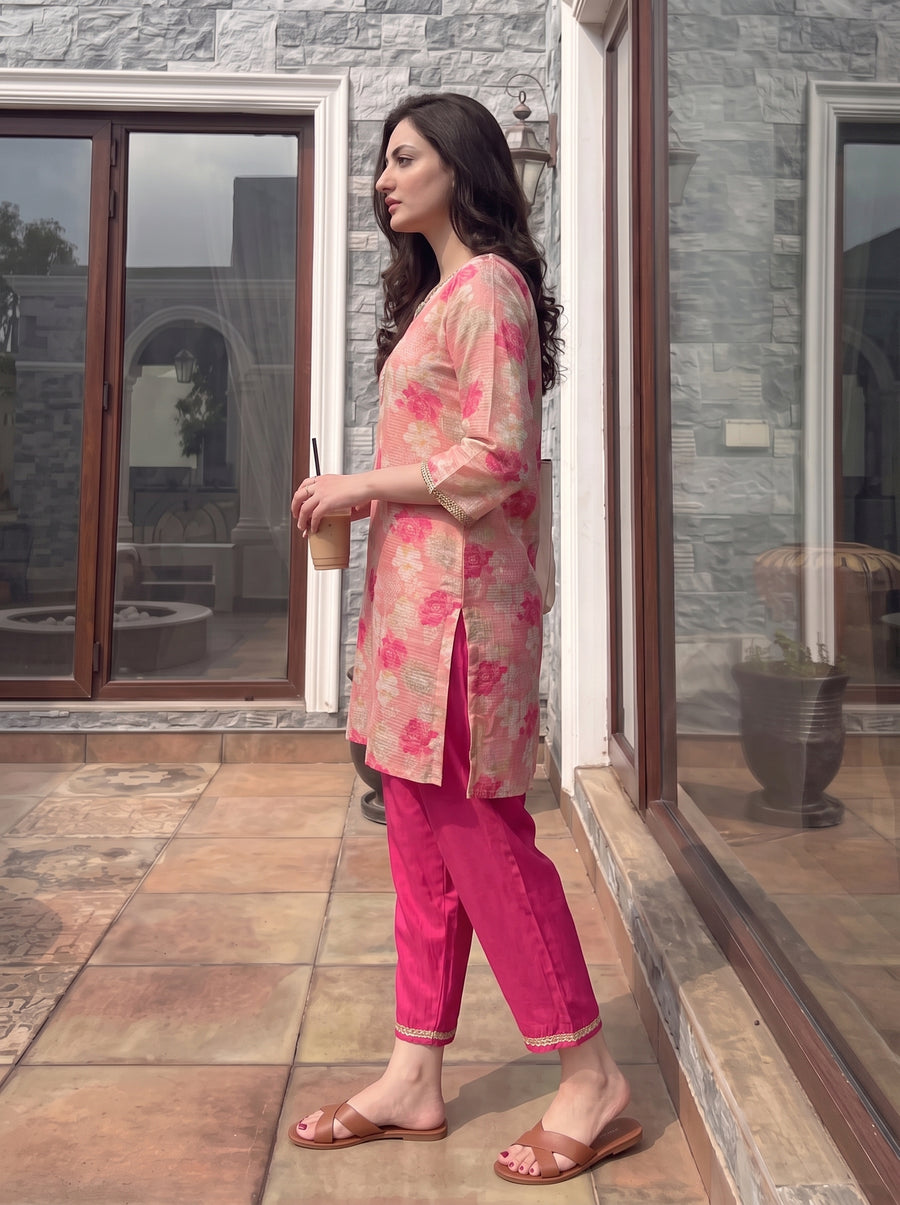 Gul Pink Kurta Set side view – The Suitable