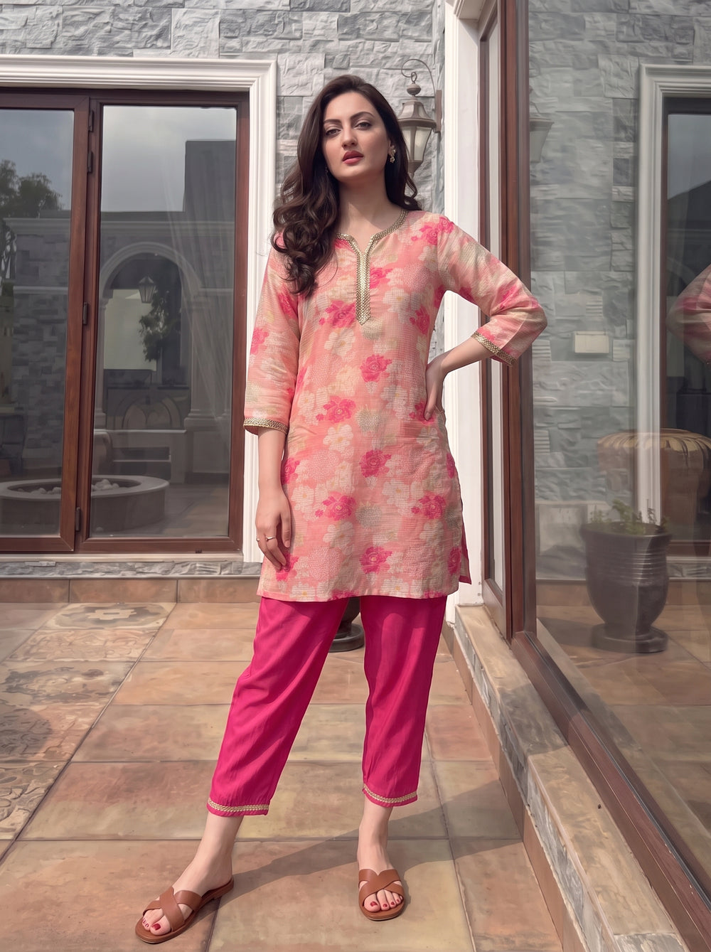 Gul Pink Kurta Set styled view 6 – The Suitable