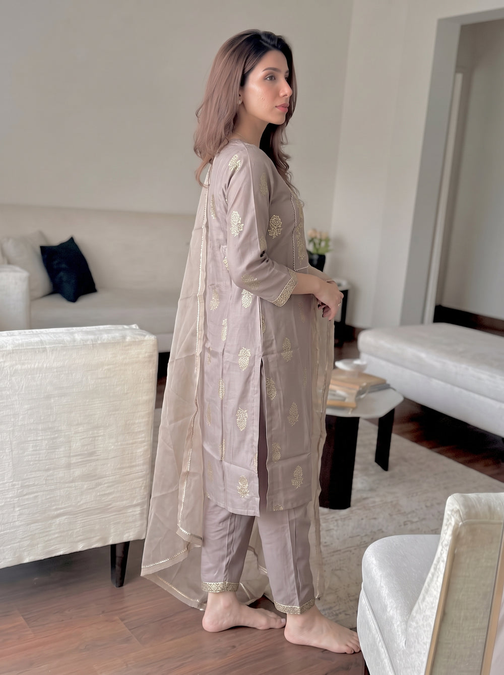 Zoya Mocha Mousse Suit Set side view – The Suitable
