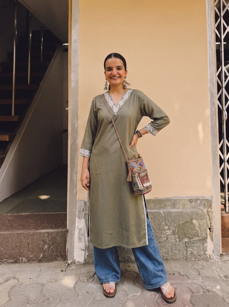 Rhea Olive Straight Kurta styled view 5 – The Suitable