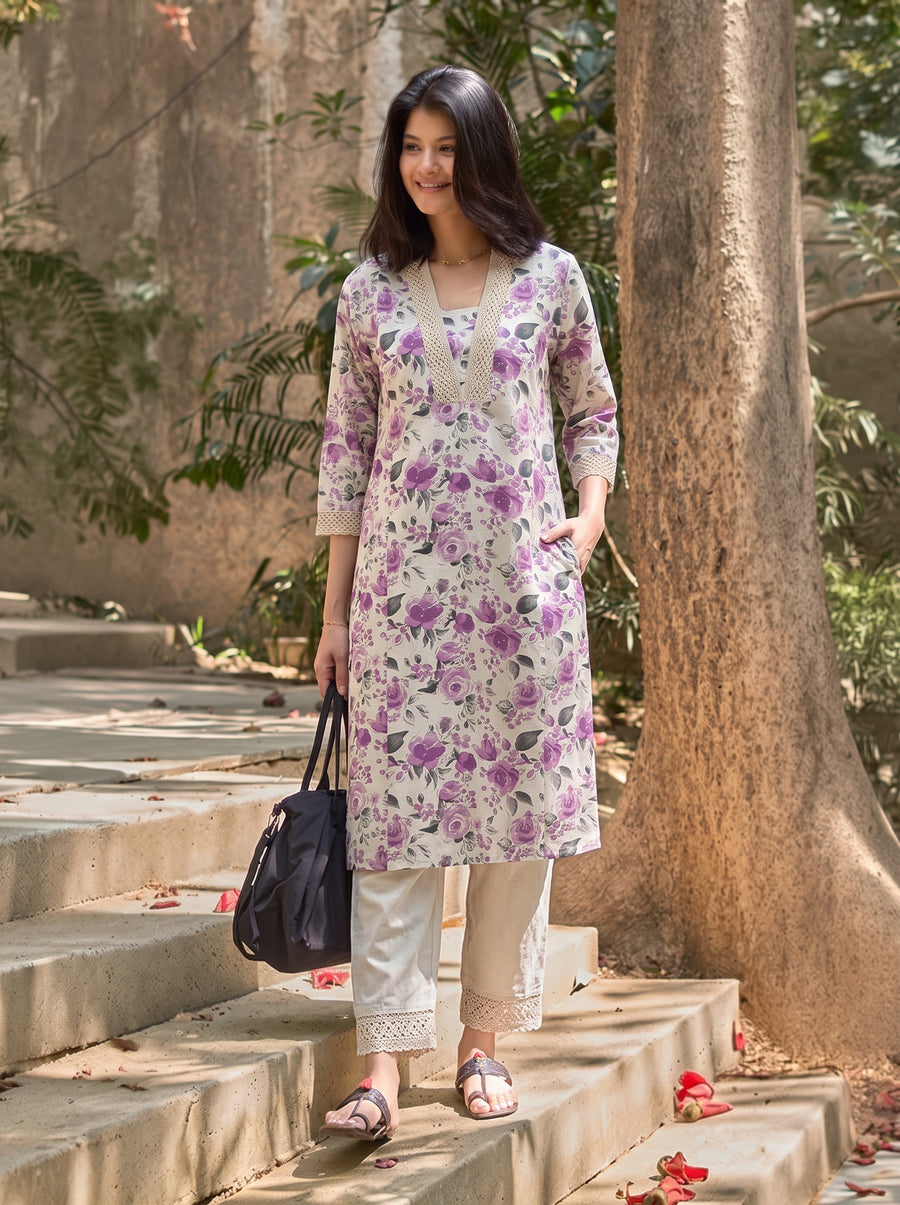 Inaaya Purple Kurta Set front view – The Suitable